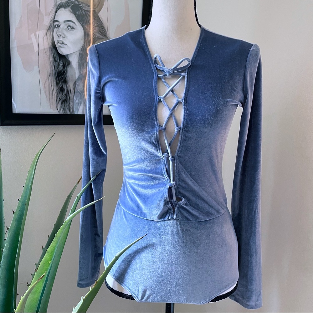 Reformation Velvet “Avalon” Bodysuit in Limber